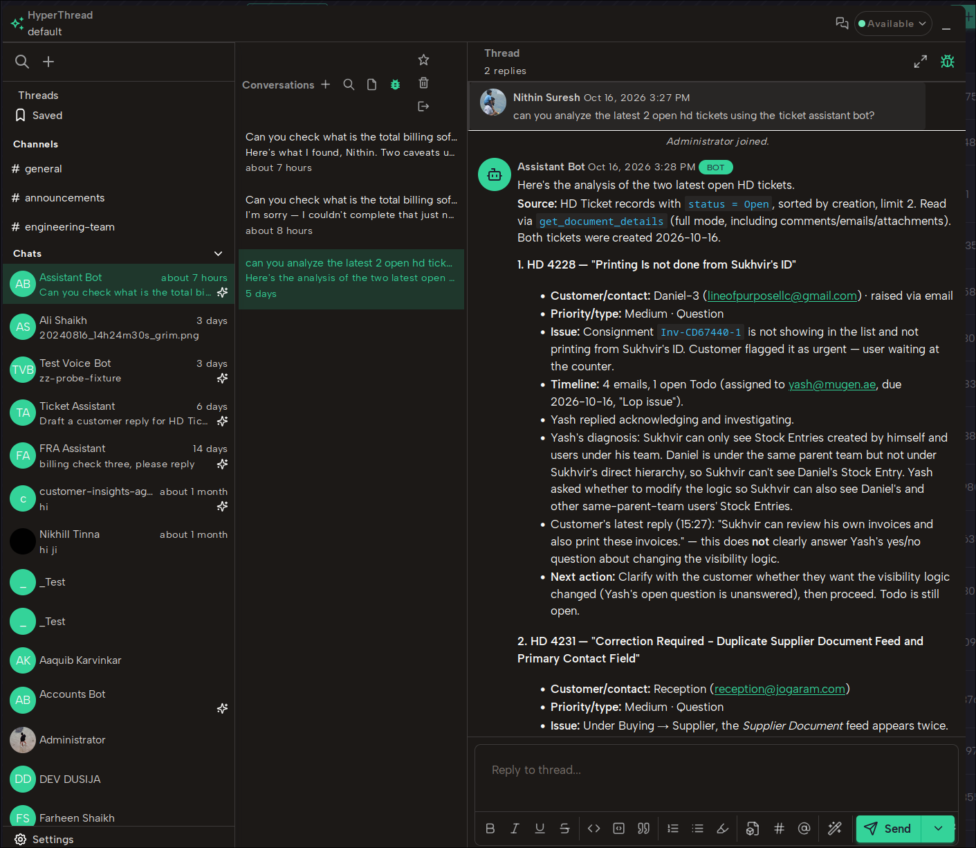 HyperThread chat interface