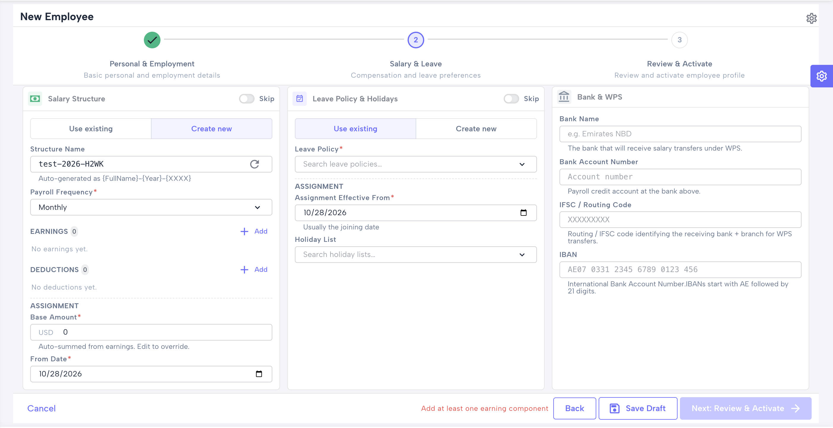 New employee — salary & leave