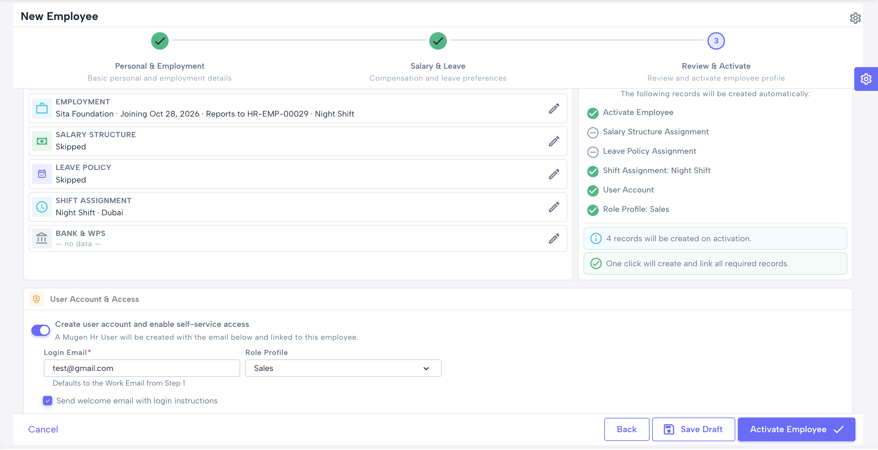 New employee — review & activate